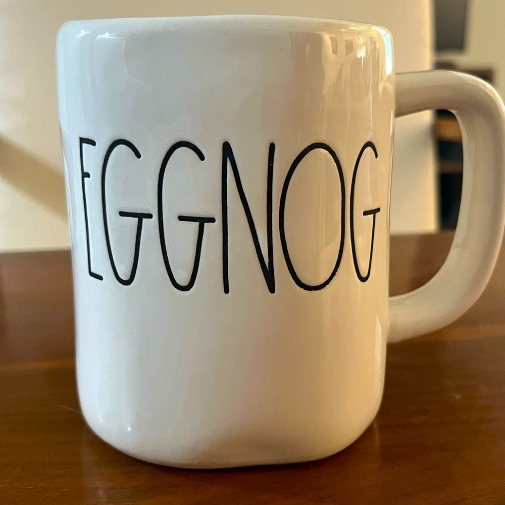 Rae Dunn Artisan EGGNOG Mug Holiday Christmas Coffee Tea Magenta Black Letters